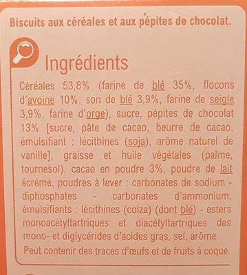 Lista de ingredientes del producto P'tit dej pepite de chocolat Carrefour 600 g (12 x 50 g)