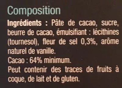 Lista de ingredientes del producto Noir fleur de sel Carrefour 100 g