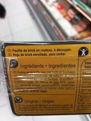 Liste des ingrédients du produit Feuille de brick en rouleau Carrefour 90 g