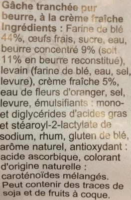 List of product ingredients Gâche tranchée Carrefour 450 g