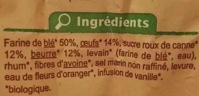 Liste des ingrédients du produit Brioche tranchée pur beurre Carrefour Bio, Carrefour 400 g e