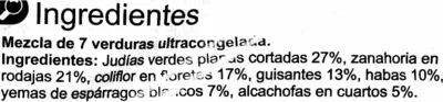 Lista de ingredientes del producto Mezcla de hortalizas especial Carrefour 1 kg