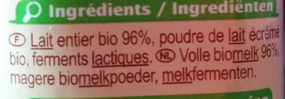 Lista de ingredientes del producto Yaourt au lait entier nature Carrefour Bio 500 g (4 x 125 g)