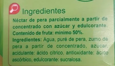 List of product ingredients NéctarPera Carrefour 1 l