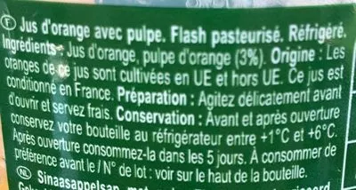 List of product ingredients 100% Pur jus orange Avec pulpe Carrefour 1 l