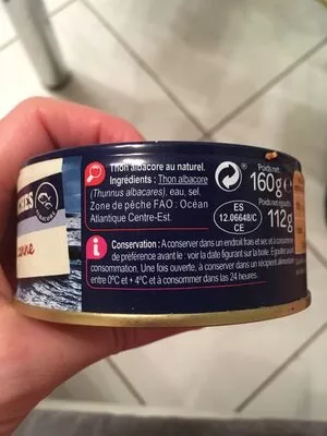 Lista de ingredientes del producto Thon albacore entranchespêché à la canne Carrefour 160 g