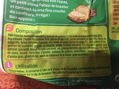 Liste des ingrédients du produit Le pain aux Céréales Carrefour 500 g