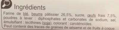 Lista de ingredientes del producto Palets Breton Au beurre et aux œufs frais Carrefour 125 g
