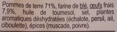 List of product ingredients Galettes de pommes de terre Carrefour 