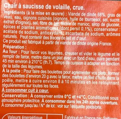 Liste des ingrédients du produit Farce de dinde Carrefour 