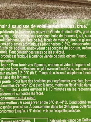 List of product ingredients Farce de dinde  