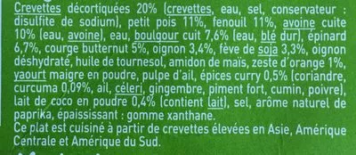 List of product ingredients Crevettes Légumes et duo Avoine Boulgour Carrefour 300 g e