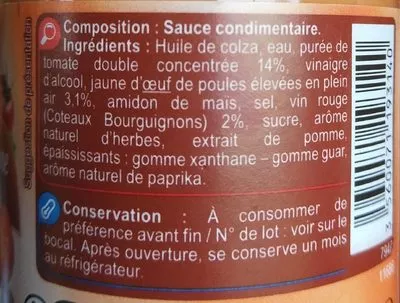 Liste des ingrédients du produit Sauce Bourguignonne Carrefour 