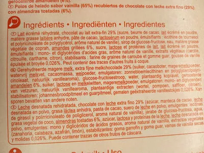 List of product ingredients Bâtonnet Chocolat au lait amandes Carrefour 640 g