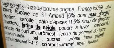 List of product ingredients Carbonnade Flamande au Pain d'Épices et à la Bière Les Délices des Flandres 380 g