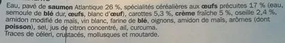 Liste des ingrédients du produit Pavé de saumon sauce oseille et ses pâtes Côté Table, Marque Repère, Scamark (Filiale E. Leclerc) 300 g