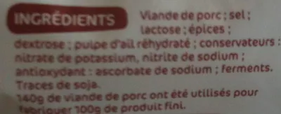 Liste des ingrédients du produit Chiffonnade de rosette Saint-Azay, Marque Repère 100 g