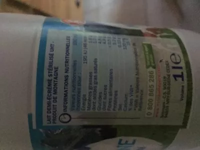 List of product ingredients Lait de montagne demi écrémé unité Délisse, Marque repère 1000 g