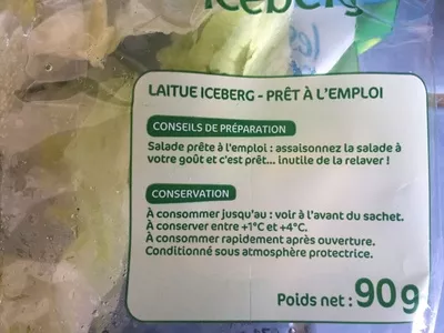 Liste des ingrédients du produit Laitue iceberg Marque Repère, Notre Jardin 90 g
