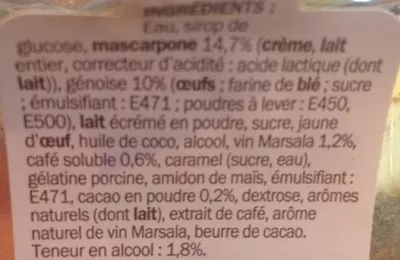 Liste des ingrédients du produit Tiramisu au Café Délisse, Marque Repère 100 g