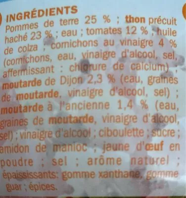 List of product ingredients Salade piémontaise au thon Côté Snack, Marque Repère 250 g