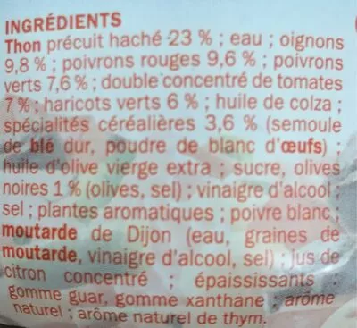 Lista de ingredientes del producto Salade catalane au thon Côté Snack, Marque Repère 250 g