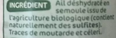 List of product ingredients Ail semoule bio - flacon Bio Village, Marque Repère 62 g