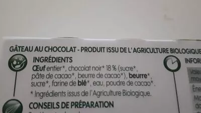 List of product ingredients Coeur fondant chocolat noir bio x 2 Bio Village,  Marque Repère 180 g