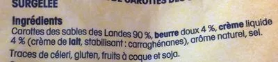 List of product ingredients Ecrasé de carottes des sables des Landes Nos Régions ont du Talent,  Leclerc 450g