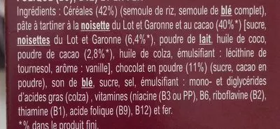 List of product ingredients Croc' Tout Choc à la pâte à tartiner Lucien Georgelin 375 g