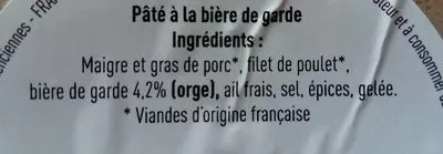 List of product ingredients Pâté à la Bière de garde Le Patureur 200 g