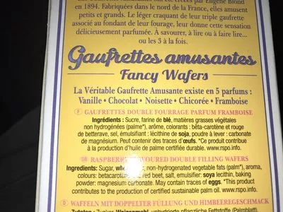 List of product ingredients La veritable gaufrette amusante parfum framboise Eugène Blond 