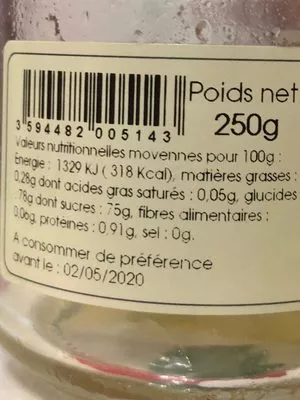List of product ingredients Miel d'acacia et gelée royale bio Secrets Délices 250 g