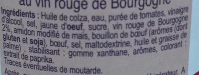Liste des ingrédients du produit Sauce bourguignonne Auchan 252 g