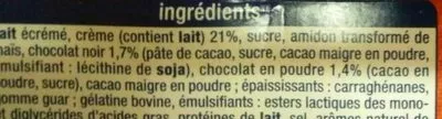 Liste des ingrédients du produit Liégeois au chocolat Auchan 4 x 100g