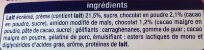 Liste des ingrédients du produit Liégeois au Chocolat Auchan 400 g (4 * 100 g e)