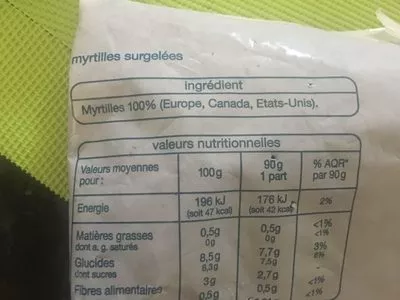 Liste des ingrédients du produit Myrtilles Surgelées  
