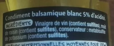 Lista de ingredientes del producto Condiment - Balsamique blanc Auchan 25 cl