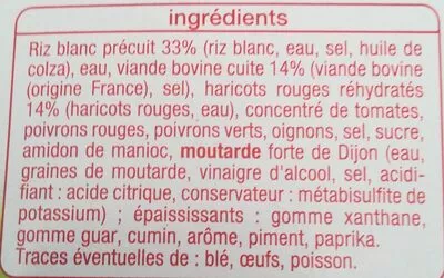 Liste des ingrédients du produit Chili con carne Auchan, L'oiseau, Auchan Production, Groupe Auchan 300 g (1 Personne)