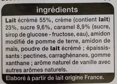 List of product ingredients Panna Cotta sur lit de Caramel Auchan 360 g (4 * 90 g)