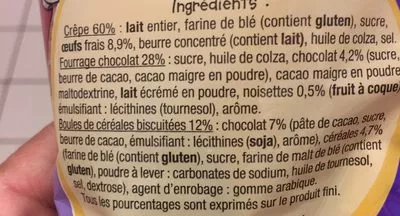 List of product ingredients 8 crêpes chocolat et céréales craquantes Rik & Rok, Auchan 256 g