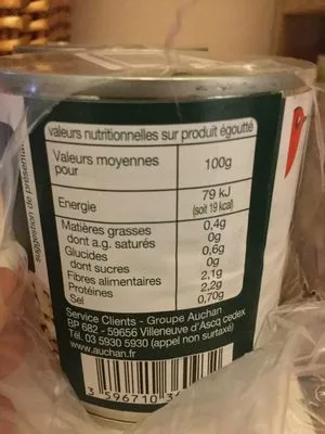Liste des ingrédients du produit Champignons de Paris 1er choix eminces Auchan 200 g