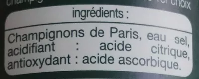 Liste des ingrédients du produit Champignons de Paris émincés 1er choix Auchan 200 g