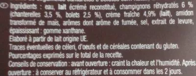 Lista de ingredientes del producto Velouté de bolets et chanterelles Auchan 1 l