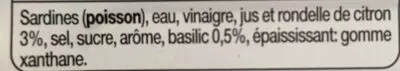 Liste des ingrédients du produit Sardines au citron et au basilic sans huile Auchan 135 g (95 g égoutté)
