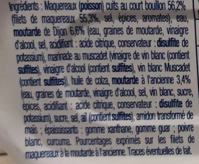 List of product ingredients Filet De Maquereaux Sauce Mouratde A L'ancienne Auchan 169 g