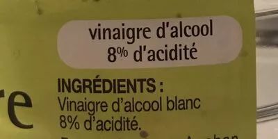 Lista de ingredientes del producto Vinaigre d'alcool blanc Pouce,  Auchan 1L