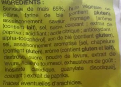 Liste des ingrédients du produit Soufflés Saveur Fromage Pouce, Auchan 100 g