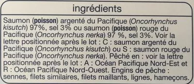Liste des ingrédients du produit Saumon sauvage du Pacifique Auchan 