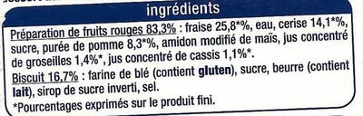 Lista de ingredientes del producto Crumble aux Fruits Rouges Auchan 240 g (2 * 100 g) +( 2 * 20 g))